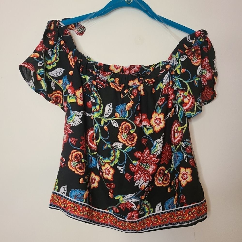 Black Bold Floral Off Shoulder Blouse (NWT)